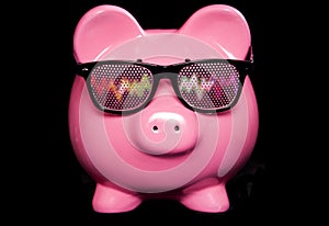 Piggy bank wearing raving glasses