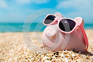 Piggy Bank Wearing Sunglasses Relaxing At The