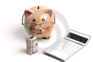 Piggy Bank With White Calculator