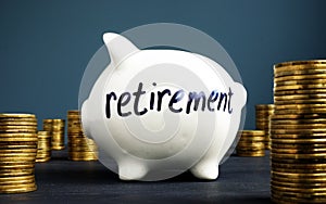 Piggy bank with word retirement