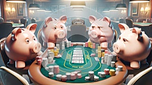 Piggy Banks Gambling Personal Debt Bubble Saving Money Banking Global Currency AI Generated