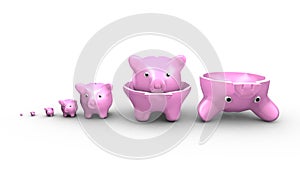 Piggy banks replace the Russian dolls. Saving money concept photo
