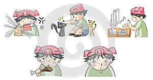 Piggy boy cartoon icon in various action set 6