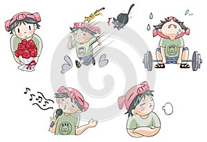 Piggy boy cartoon icon in various action set 7