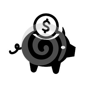 Piggy Money Bank Icon On White Background. Pig with coin icon or symbol.