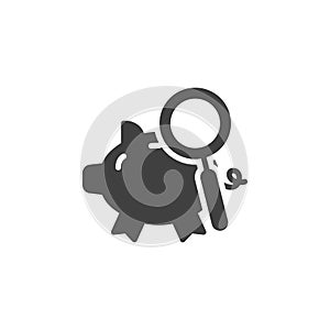 Piggy money and magnifying glass vector icon