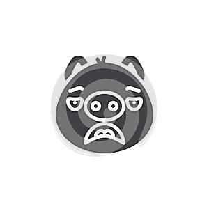 Piggy sad face emoticon vector icon
