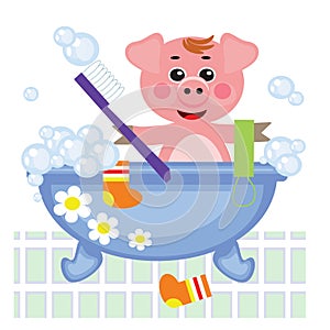 Piggy showering in bath