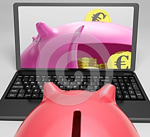Piggy Vault With Coins Shows Banking Insurance