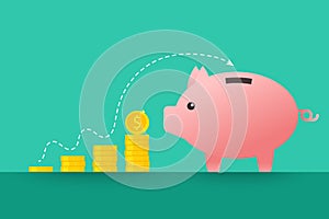 Piggybank and coins as finances concept