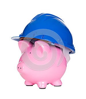 Piggybank wearing construction helmet