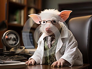 Piglet doctor in clinic setting with natural light