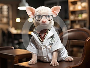 Piglet doctor in clinic setting with natural light