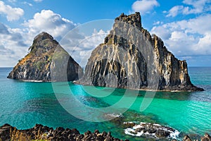 Pigs Bay beach (Baia dos Porcos) in Fernando de Noronha Island Brazil with Two Brothers Hill (Morro dois Irmaos)