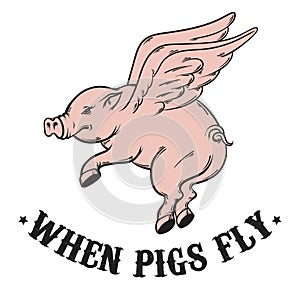 When pigs fly. Quote typographical background.