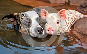 Pigs sharing a heartwarming moment in a peaceful Pond