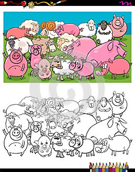 Pigs and sheep characters group color book