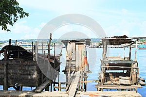 Pigsties above sea in Manokwari