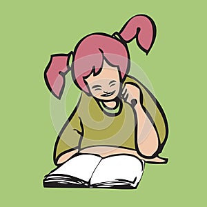 Pigtail girl reading book