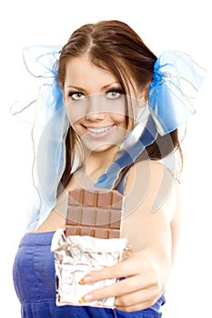 Pigtails girl suggest chocolate photo