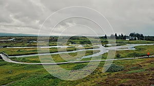 Pigvellir, view of the landscape icelandic where the two tectonic plates join, Pigvellir, Iceland