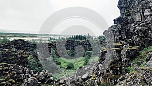 Pigvellir, view of the landscape icelandic where the two tectonic plates join, Pigvellir, Iceland