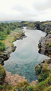 Pigvellir, view of the landscape icelandic where the two tectonic plates join, Pigvellir, Iceland