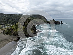 Piha Beach and Lion Rock Aerial