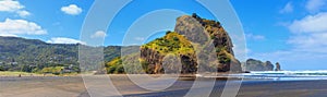 Piha Beach and Lion Rock panorama, New Zealand