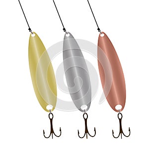 Pike fishing spoons. Pike fishing lure, vector design isolated on white background