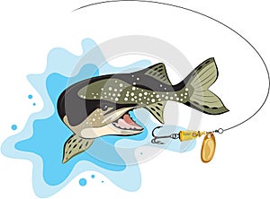 Pike and lure fishing, vector illustration