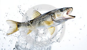 Pike Perch River Fish Jumping Out Of Water On White Background