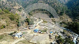 Pikhuwa river and Gumba village on Bhojpur Nepal drone shot