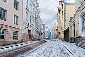 Pikk Street in winter, Tallinn, Estonia