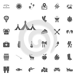 Piknik tent icon. Camping and outdoor recreation icons set