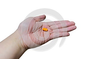 Pil,man left hand hold tablet or pill in palm surface