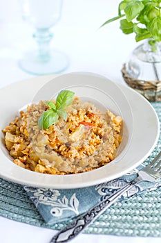 Pilaf with soya mince and vegetables