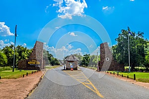 Pilanesberg national park Manyane entrance gate to the big five game reserve in north west province South Africa photo