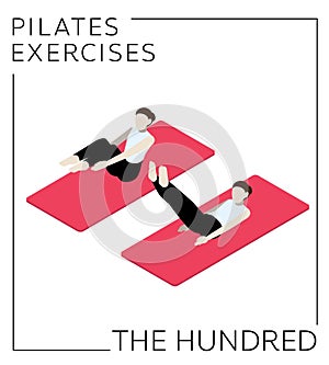 Pilates The Hundred Pose Exercise Isometric Set Vector