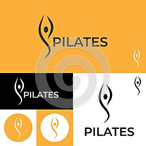 Pilates Logo.Yoga fitness Logo Template.Vector Illustration.Black, yellow And White color