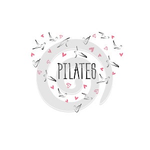 Pilates poses in shape of a heart.Ideal for greeting cards, wall decor, textile design