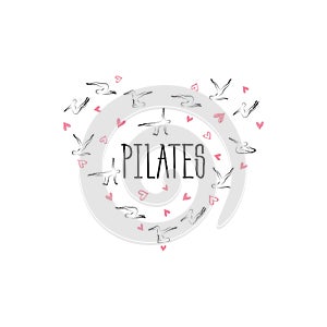 Pilates poses in shape of a heart.Ideal for greeting cards, wall decor, textile design