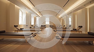 Pilates Studio Interior With Reformers