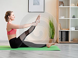 pilates training sportive woman home fitness
