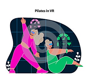 Pilates in VR. Serene virtual sessions enhancing core strength and flexibility.