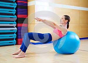 Pilates woman abdo fitball exercise gym workout