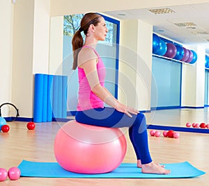 Pilates woman fitball swiss ball exercise workout