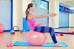 Pilates woman fitball swiss ball exercise workout