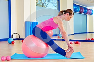 Pilates woman fitball swiss ball exercise workout