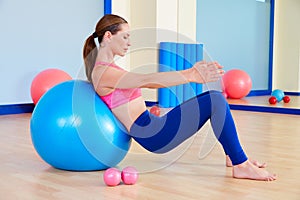 Pilates woman fitball swiss ball exercise workout